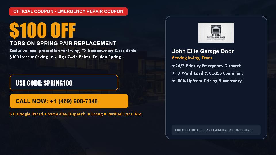 $100 OFF Dual High-Cycle Torsion Spring Replacement in Irving, TX - John Elite Garage Door