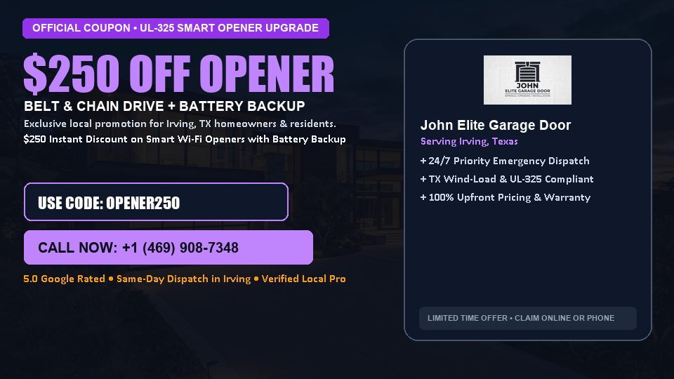 $250 OFF Smart Wi-Fi Garage Door Opener Installation in Irving, TX - John Elite Garage Door