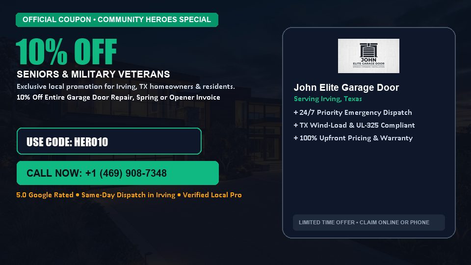 10% OFF Senior, Military & First Responder Discount in Irving, TX - John Elite Garage Door